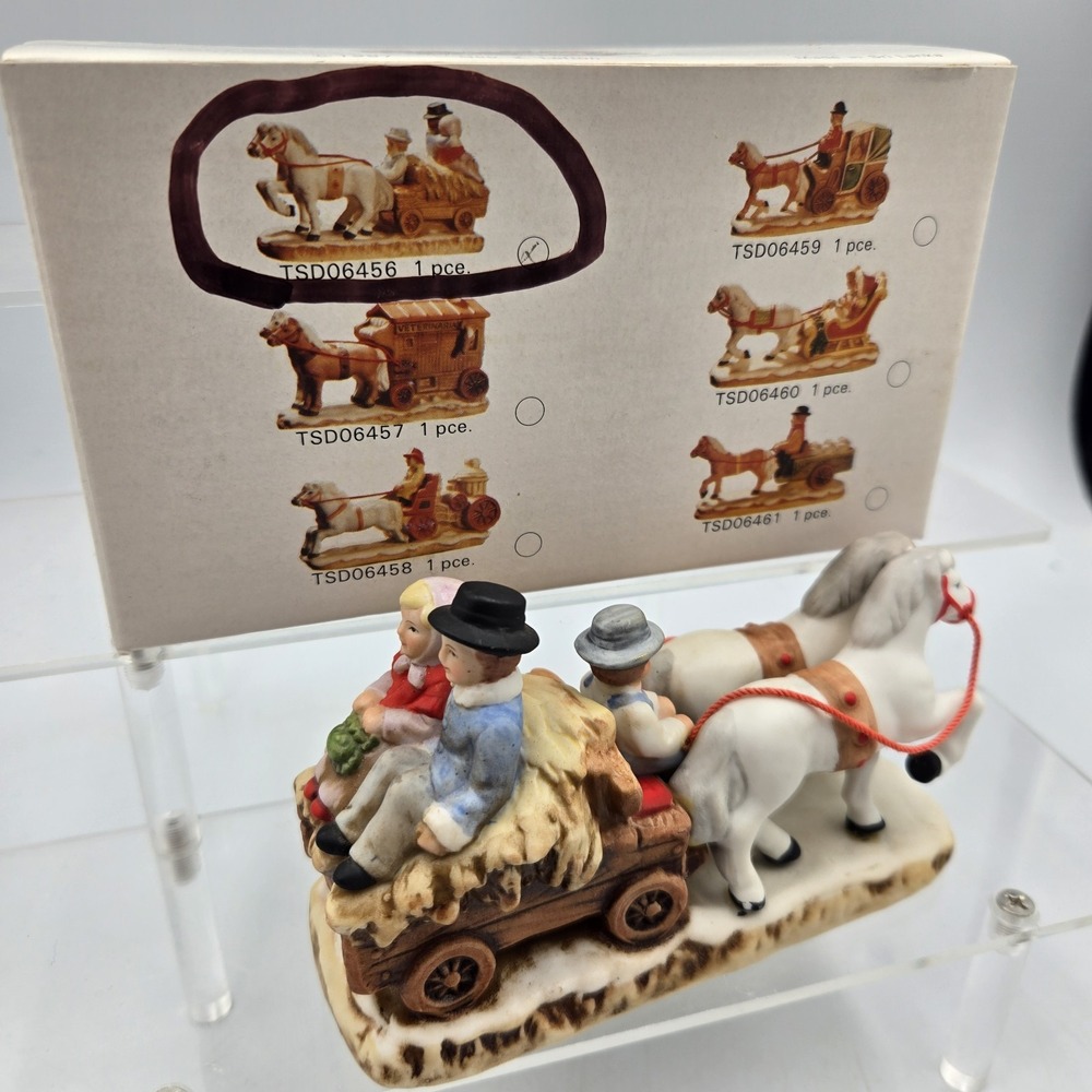 New! Vtg Colonial Village Lefton RETIRED Horse Drawn Wagon Tsd06456 NOS W Box